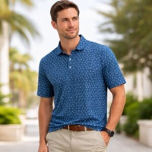 johnnie-O Blue Polo Shirt with Navy Pattern and Relaxed Fit